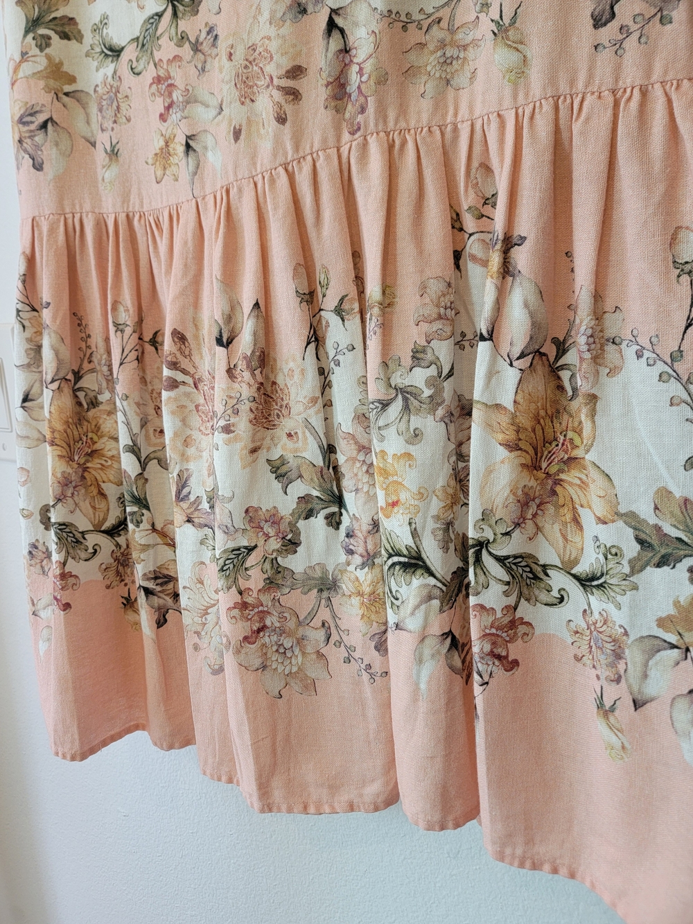 House of Harlow 1960 Floral Linen Blend Tiered Midi Skirt Cream Blush Size S - Picture 7 of 13